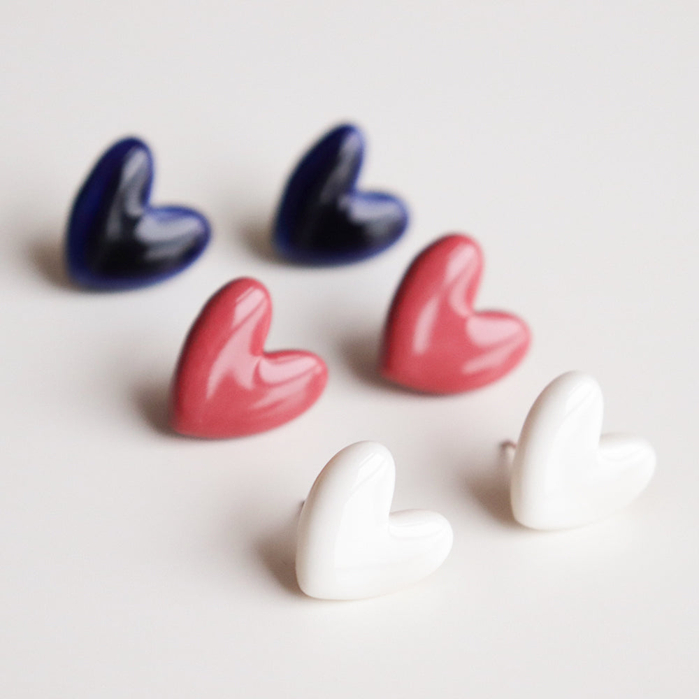 Heart Studs in White