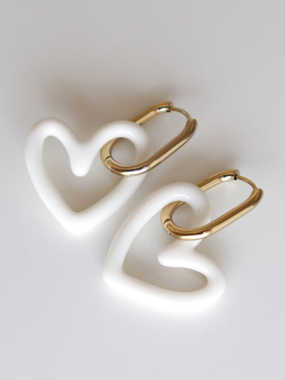 Heart Earrings in White