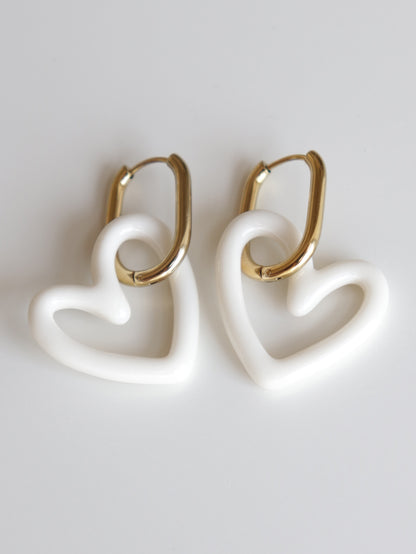 Heart Earrings in White